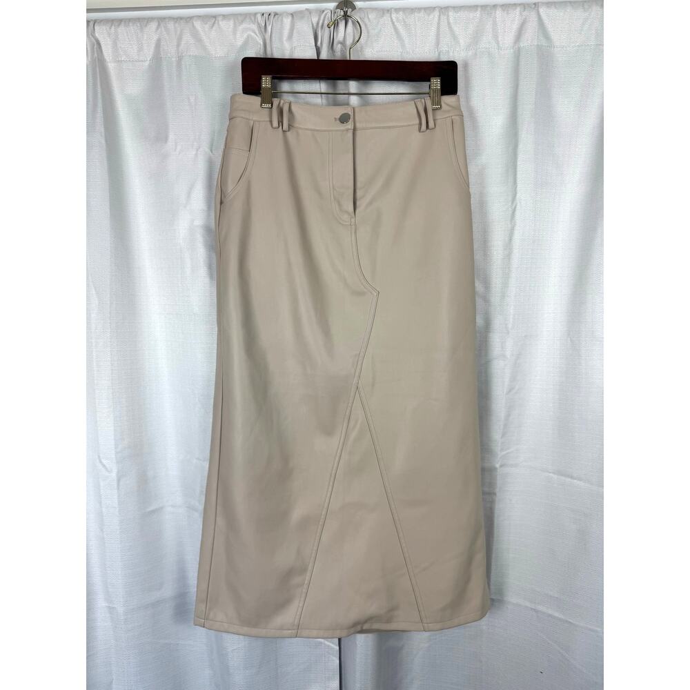 River Island Faux Leather Beige Maxi Skirt Neutral Minimalist Y2K Chic US 6‎
